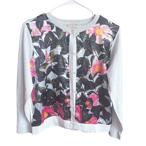 Sioni Sweaters - Sioni Blue Scarf Front Floral Print‎ Cardigan Sweater M